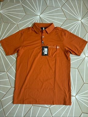Raised by Coyotes Men's Short-Sleeve Polo in Burnt Orange with Chest Pocket